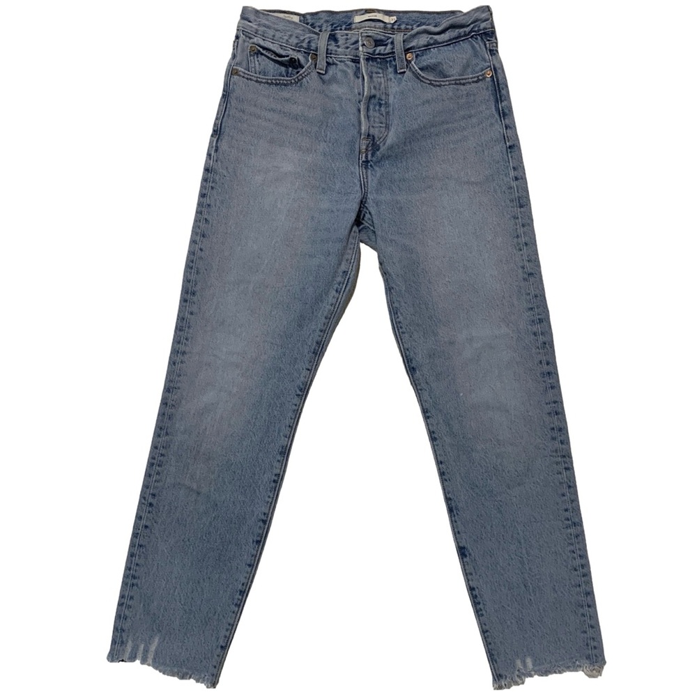 Levi's Strauss Premium Mid Rise Button Fly Wedge Raw Hem Ankle Denim Jeans